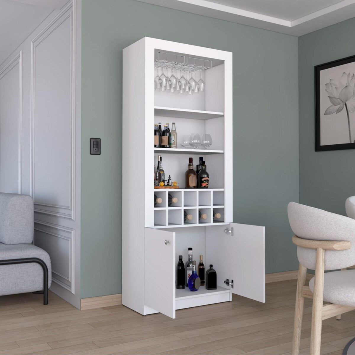 Nero Tall Bar Cabinet 4 Shelves.