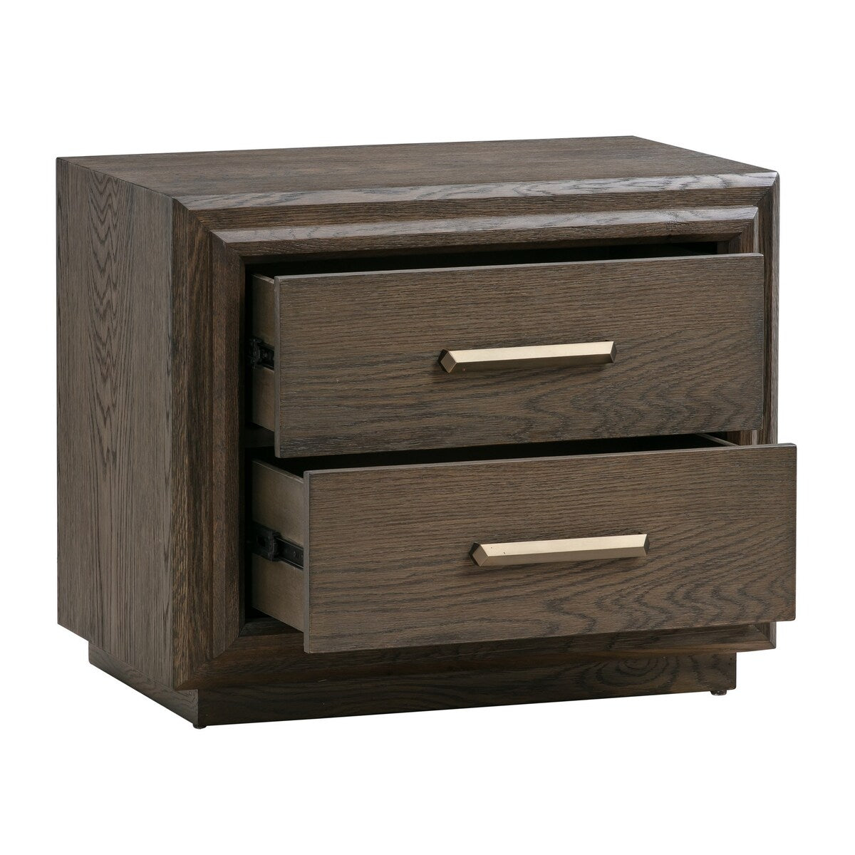 Nesh 29 Inch Nightstand, 2 Drawers, USB Chargers, Wire Brushed, Brown