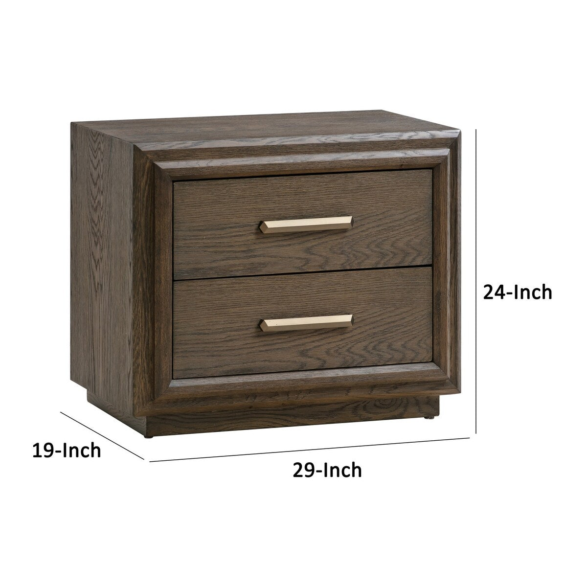 Nesh 29 Inch Nightstand, 2 Drawers, USB Chargers, Wire Brushed, Brown