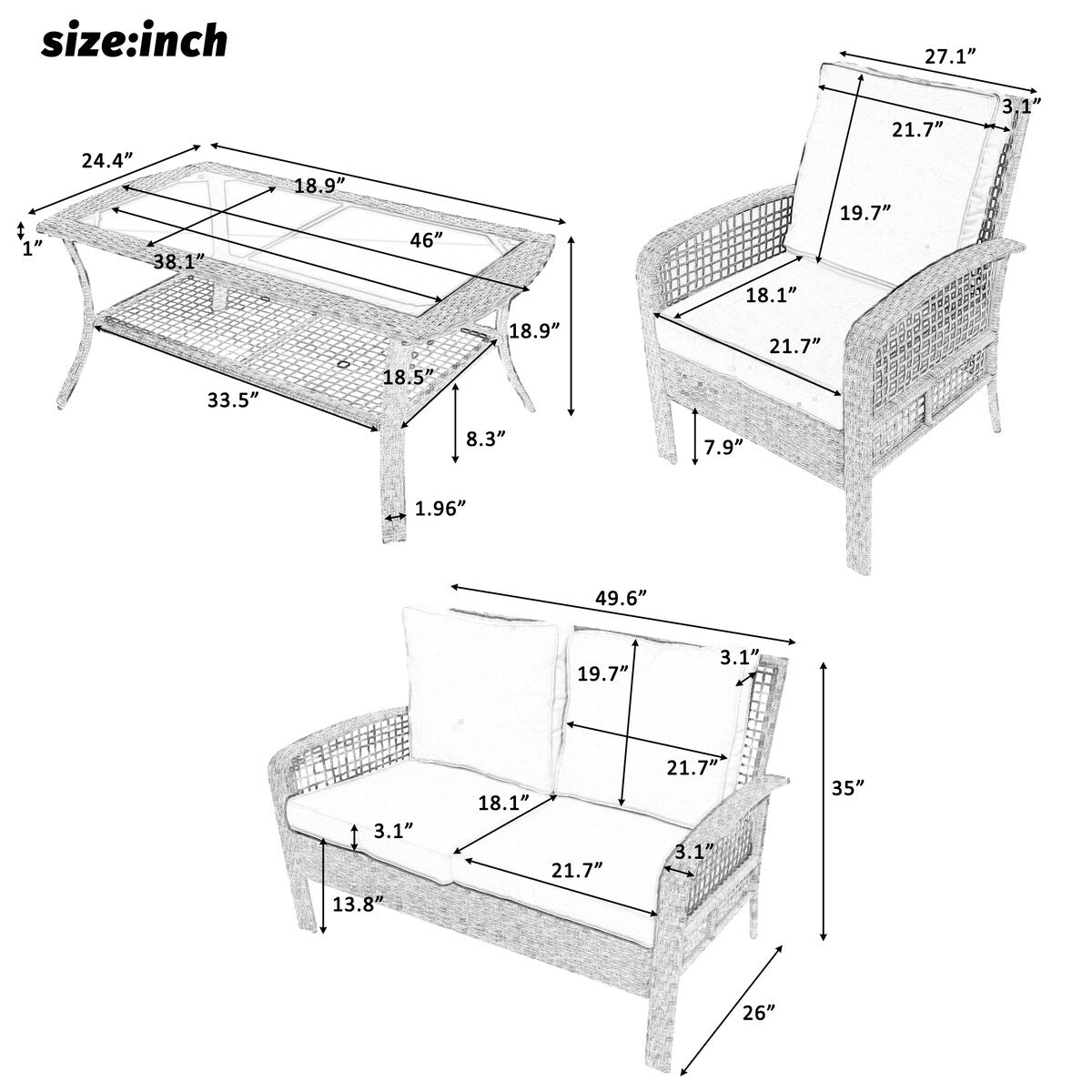 Nestfair 4-Piece Patio Rattan Sofa Seating Group with Cushions