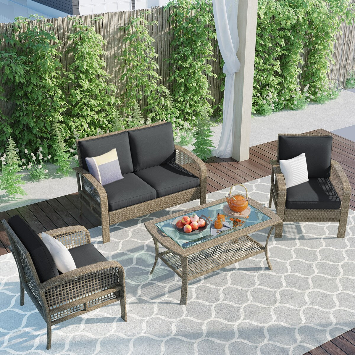 Nestfair 4-Piece Patio Rattan Sofa Seating Group with Cushions