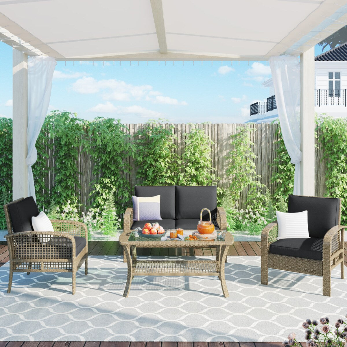 Nestfair 4-Piece Patio Rattan Sofa Seating Group with Cushions