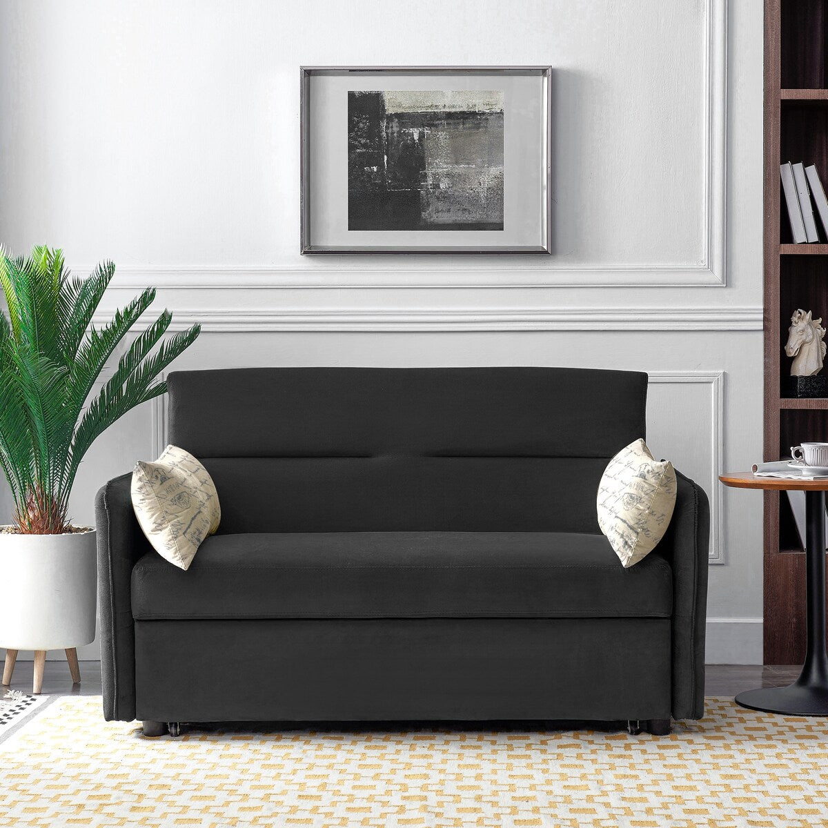 Nestfair 57" Modern Velvet Sofa Pull-Out Sleeper Bed with 2 Pillows Adjustable Backrest