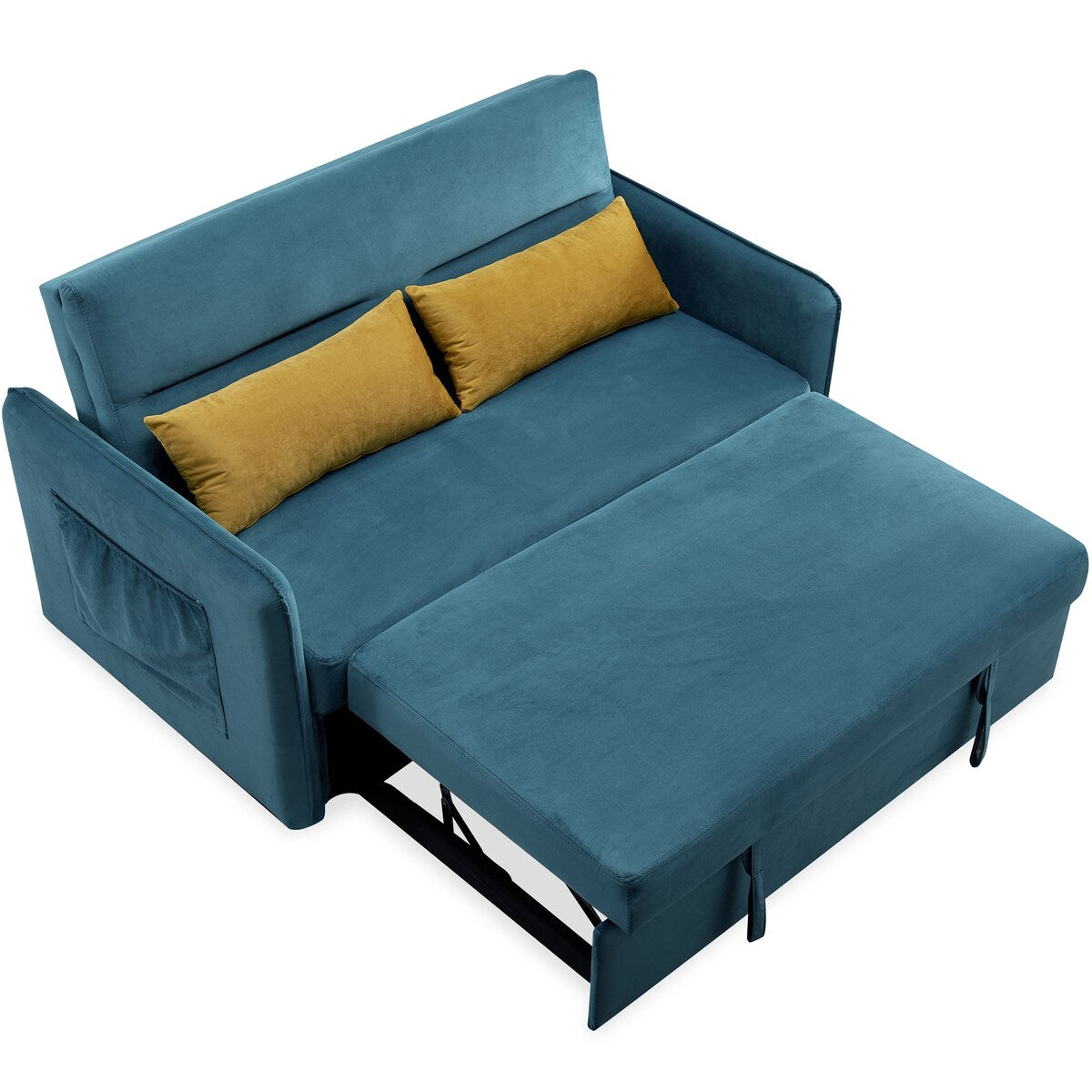 Nestfair 57" Modern Velvet Sofa Pull-Out Sleeper Bed with 2 Pillows Adjustable Backrest