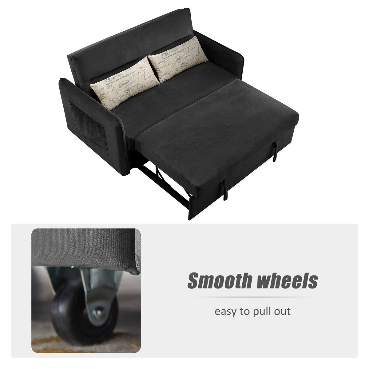 Nestfair 57" Modern Velvet Sofa Pull-Out Sleeper Bed with 2 Pillows Adjustable Backrest