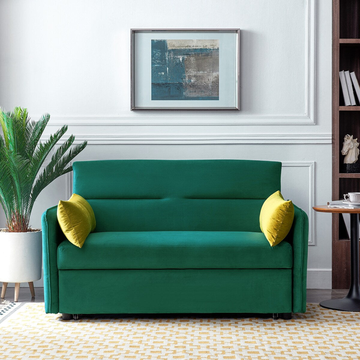 Nestfair 57" Modern Velvet Sofa Pull-Out Sleeper Bed with 2 Pillows Adjustable Backrest