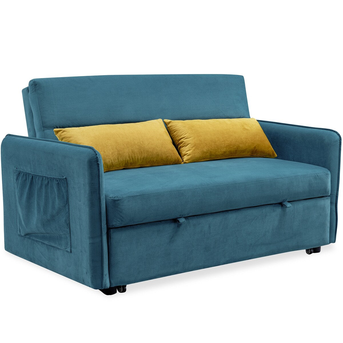 Nestfair 57" Modern Velvet Sofa Pull-Out Sleeper Bed with 2 Pillows Adjustable Backrest