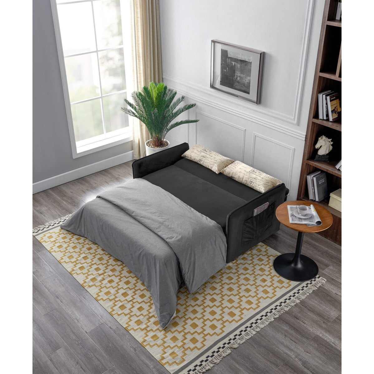 Nestfair 57" Modern Velvet Sofa Pull-Out Sleeper Bed with 2 Pillows Adjustable Backrest