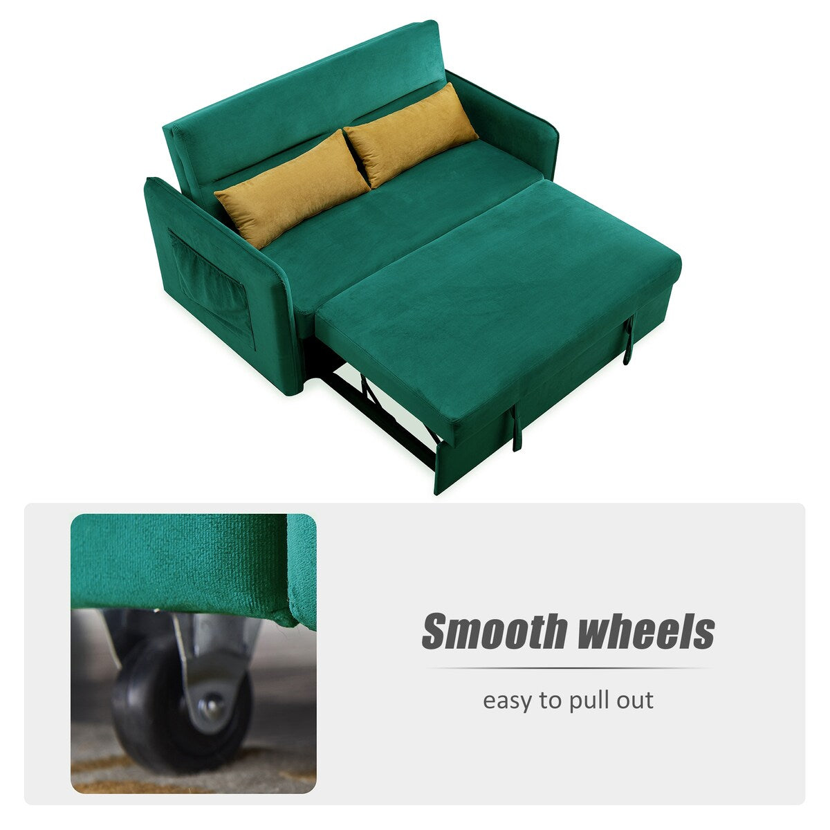 Nestfair 57" Modern Velvet Sofa Pull-Out Sleeper Bed with 2 Pillows Adjustable Backrest