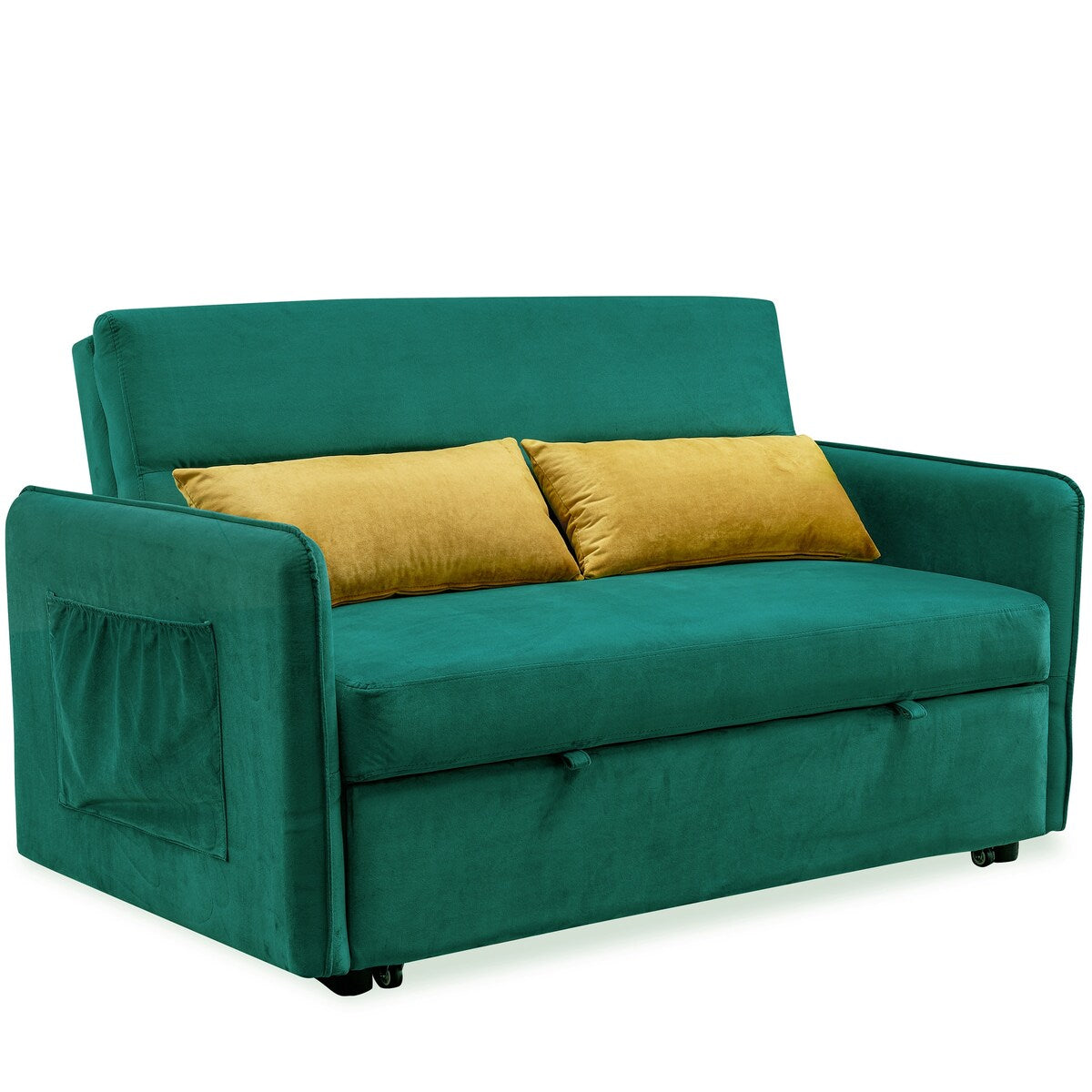 Nestfair 57" Modern Velvet Sofa Pull-Out Sleeper Bed with 2 Pillows Adjustable Backrest