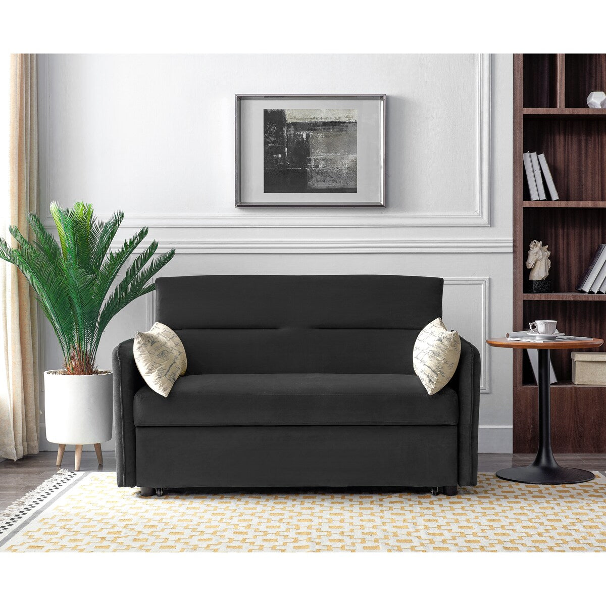 Nestfair 57" Modern Velvet Sofa Pull-Out Sleeper Bed with 2 Pillows Adjustable Backrest