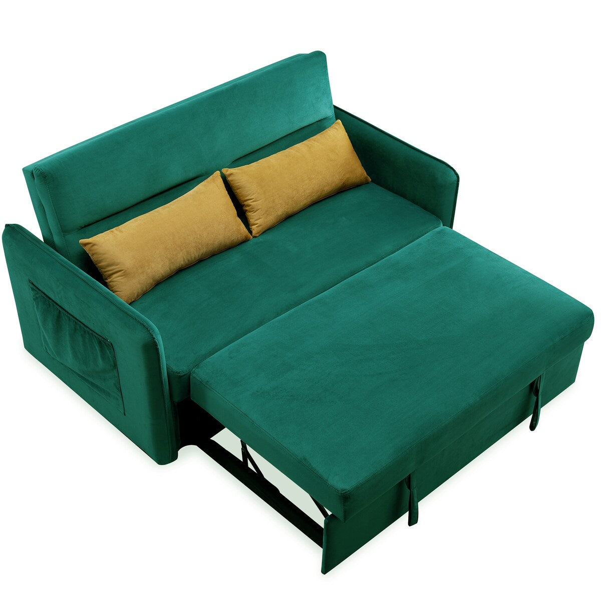 Nestfair 57" Modern Velvet Sofa Pull-Out Sleeper Bed with 2 Pillows Adjustable Backrest