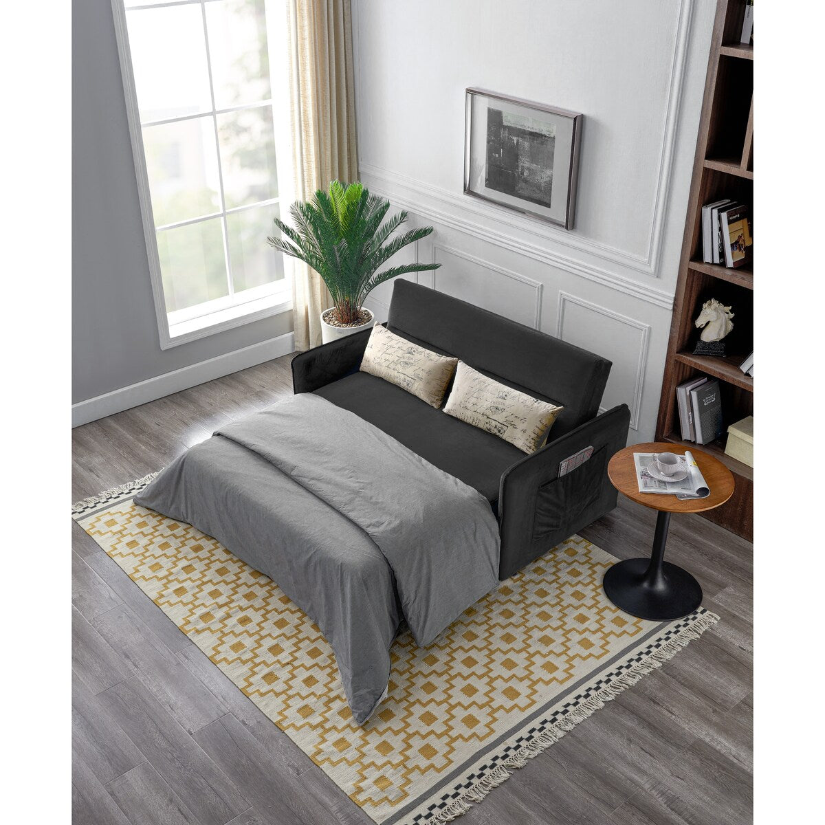 Nestfair 57" Modern Velvet Sofa Pull-Out Sleeper Bed with 2 Pillows Adjustable Backrest