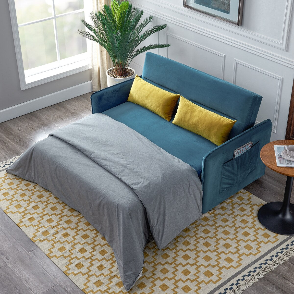 Nestfair 57" Modern Velvet Sofa Pull-Out Sleeper Bed with 2 Pillows Adjustable Backrest