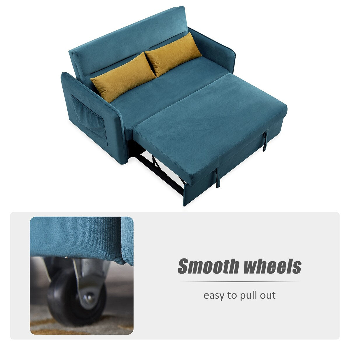 Nestfair 57" Modern Velvet Sofa Pull-Out Sleeper Bed with 2 Pillows Adjustable Backrest