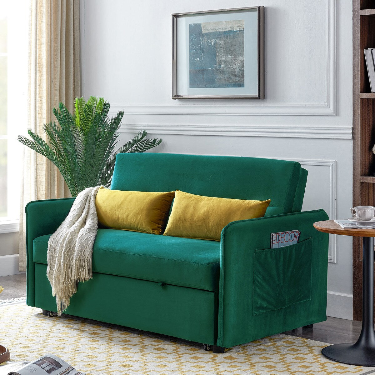 Nestfair 57" Modern Velvet Sofa Pull-Out Sleeper Bed with 2 Pillows Adjustable Backrest