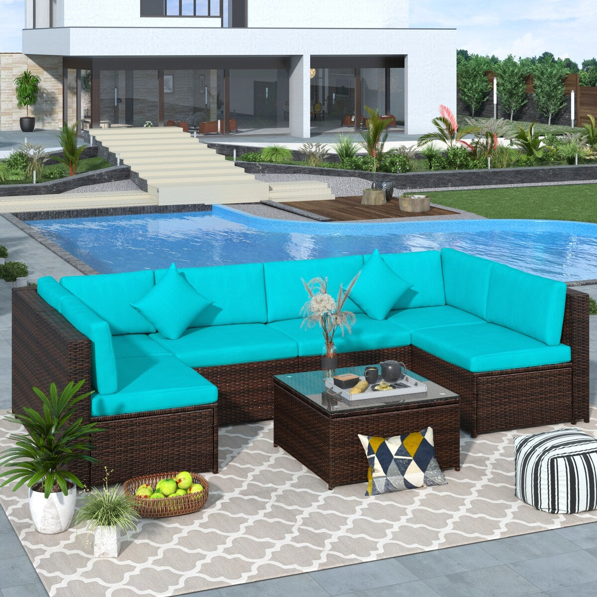 Nestfair 7-Pieces Patio PE Rattan Sectional Sofa Set