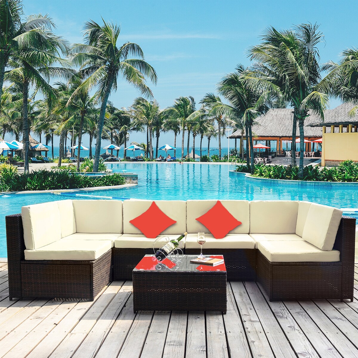 Nestfair 7-Pieces Patio PE Rattan Sectional Sofa Set