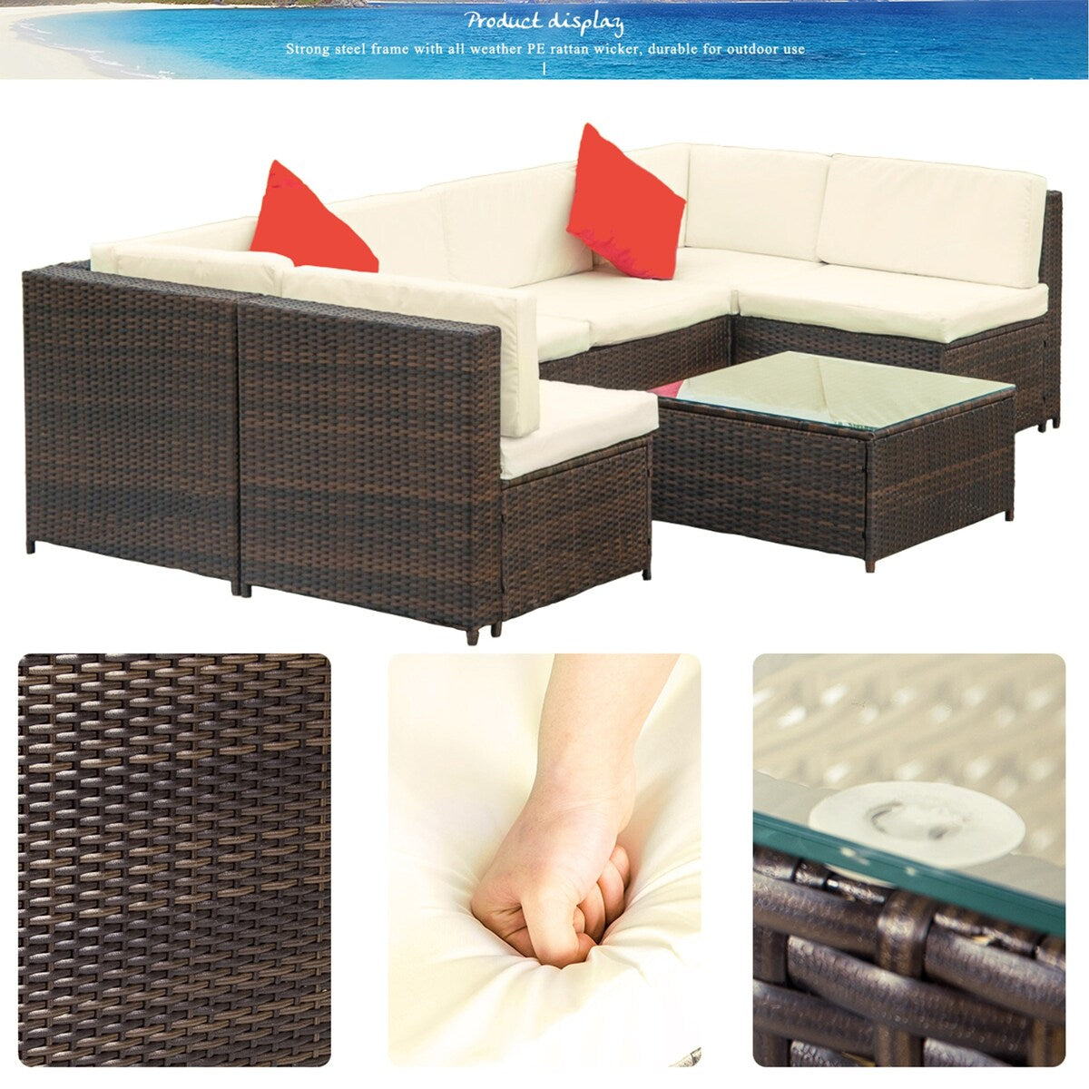 Nestfair 7-Pieces Patio PE Rattan Sectional Sofa Set
