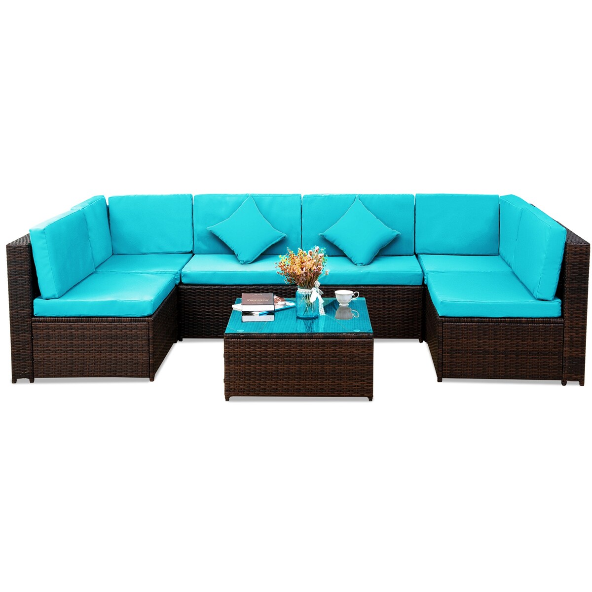 Nestfair 7-Pieces Patio PE Rattan Sectional Sofa Set