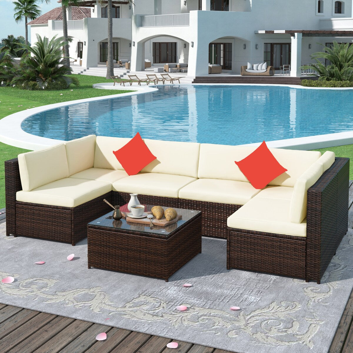 Nestfair 7-Pieces Patio PE Rattan Sectional Sofa Set