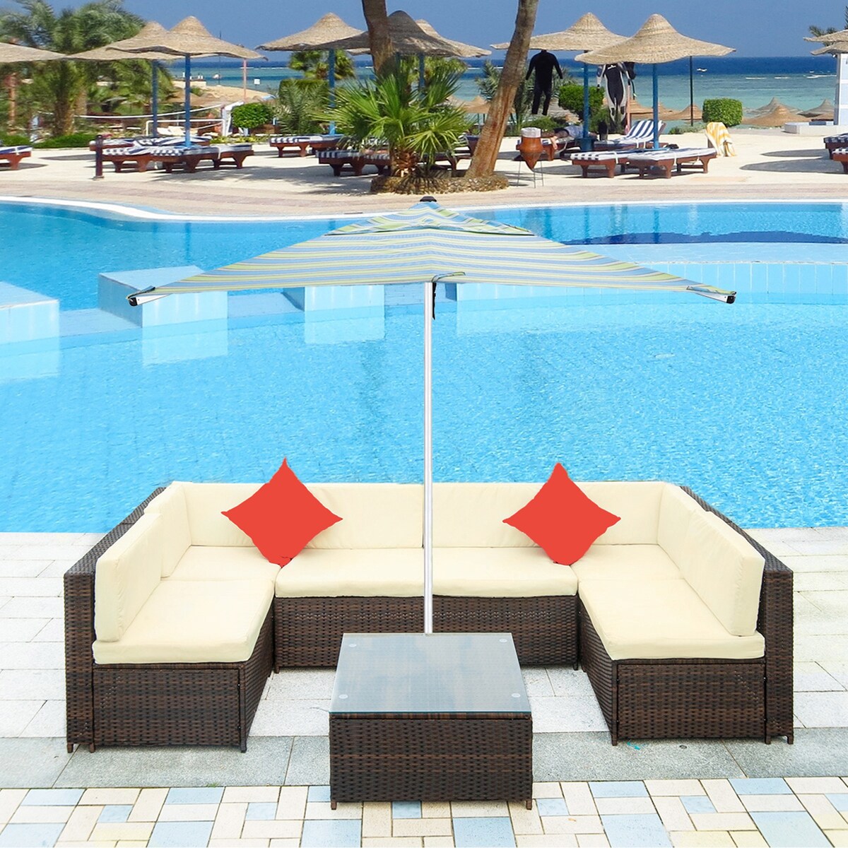Nestfair 7-Pieces Patio PE Rattan Sectional Sofa Set