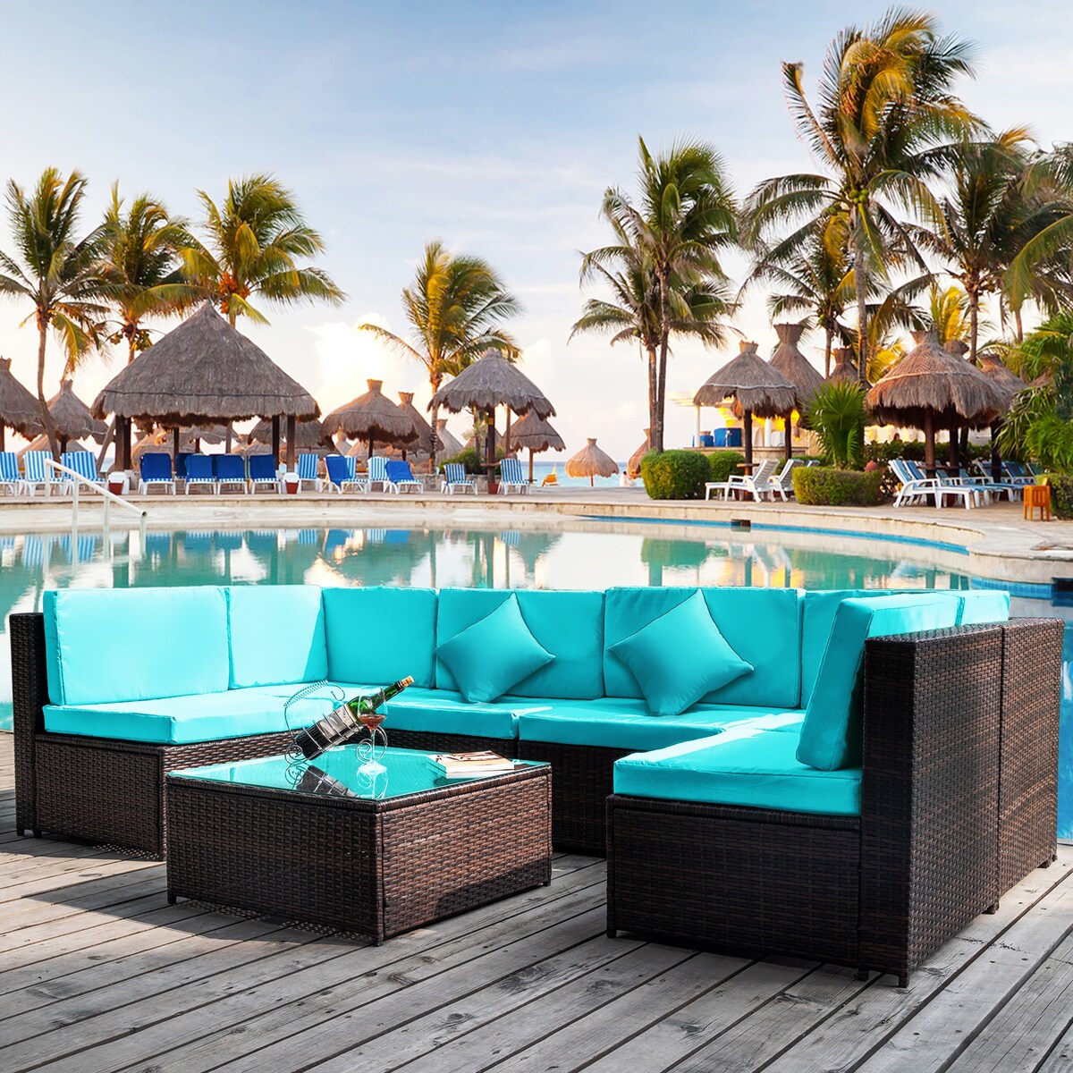 Nestfair 7-Pieces Patio PE Rattan Sectional Sofa Set