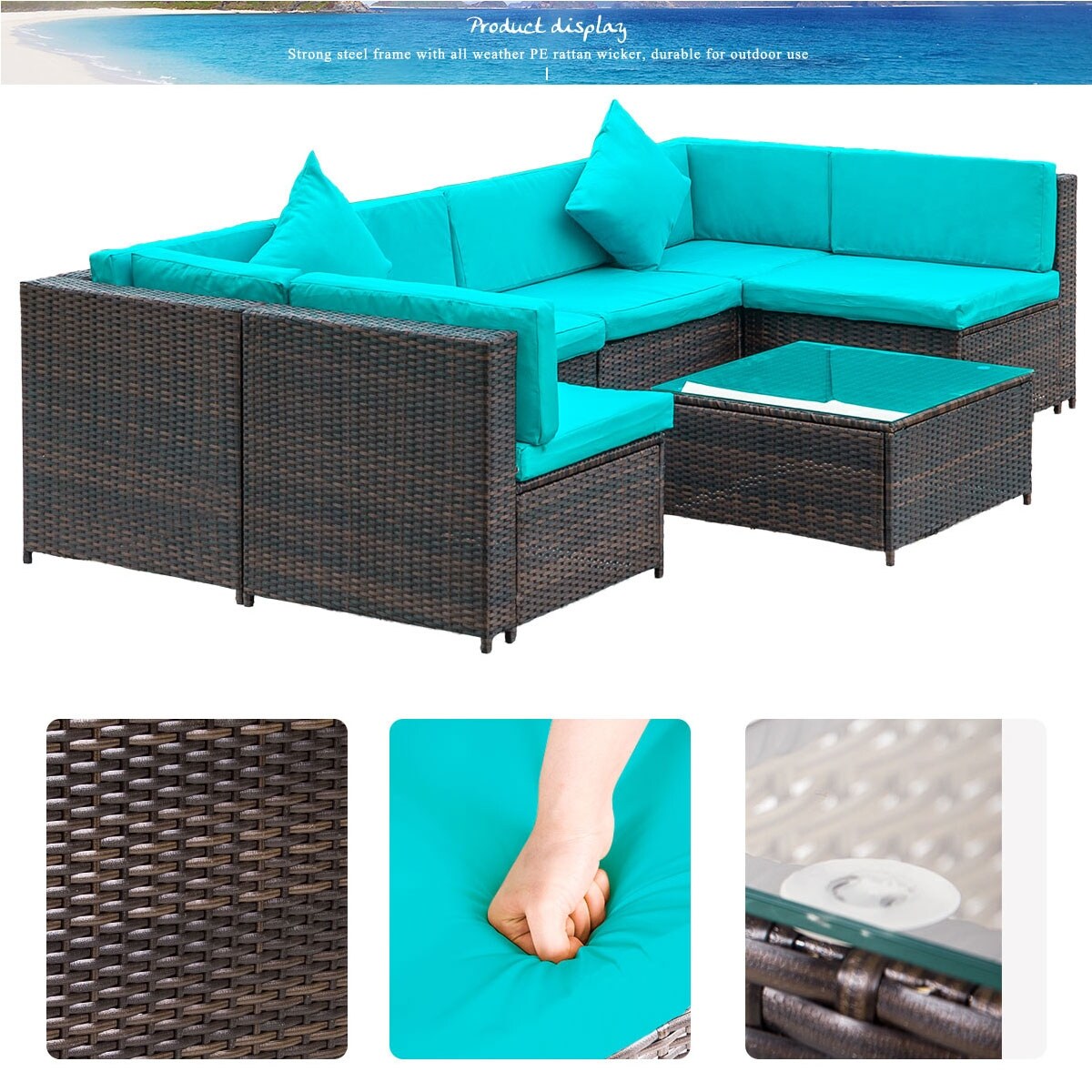 Nestfair 7-Pieces Patio PE Rattan Sectional Sofa Set