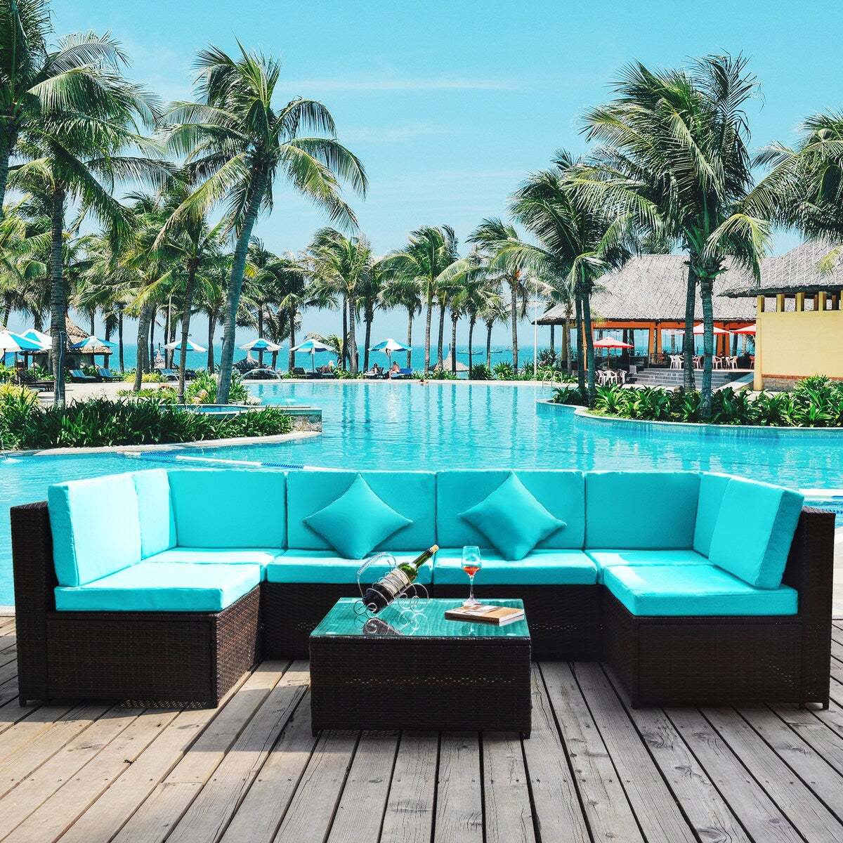 Nestfair 7-Pieces Patio PE Rattan Sectional Sofa Set