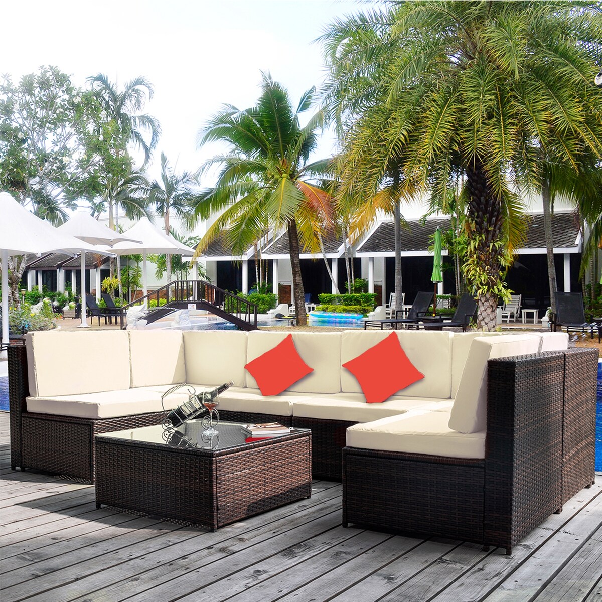 Nestfair 7-Pieces Patio PE Rattan Sectional Sofa Set