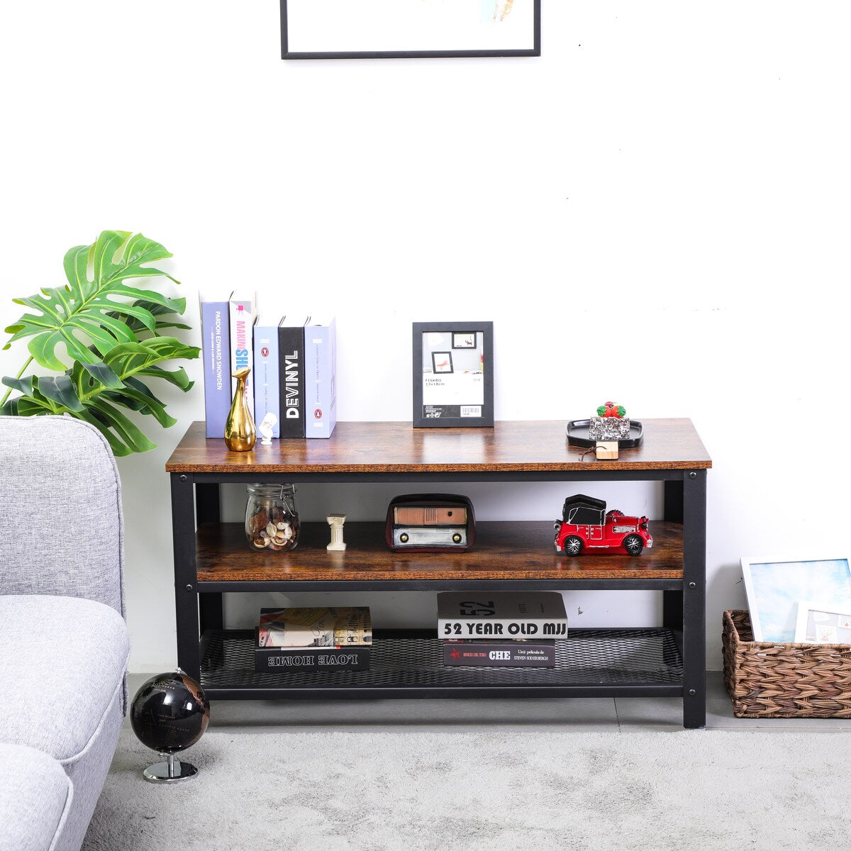 Nestfair Brown Metal End Table with Storage Shelves