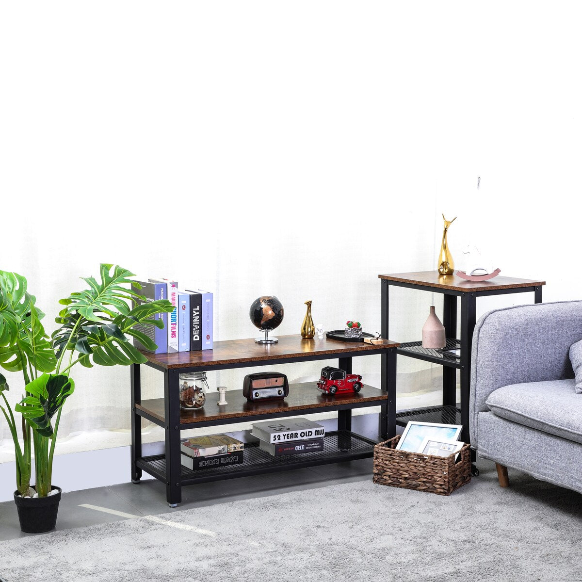 Nestfair Brown Metal End Table with Storage Shelves