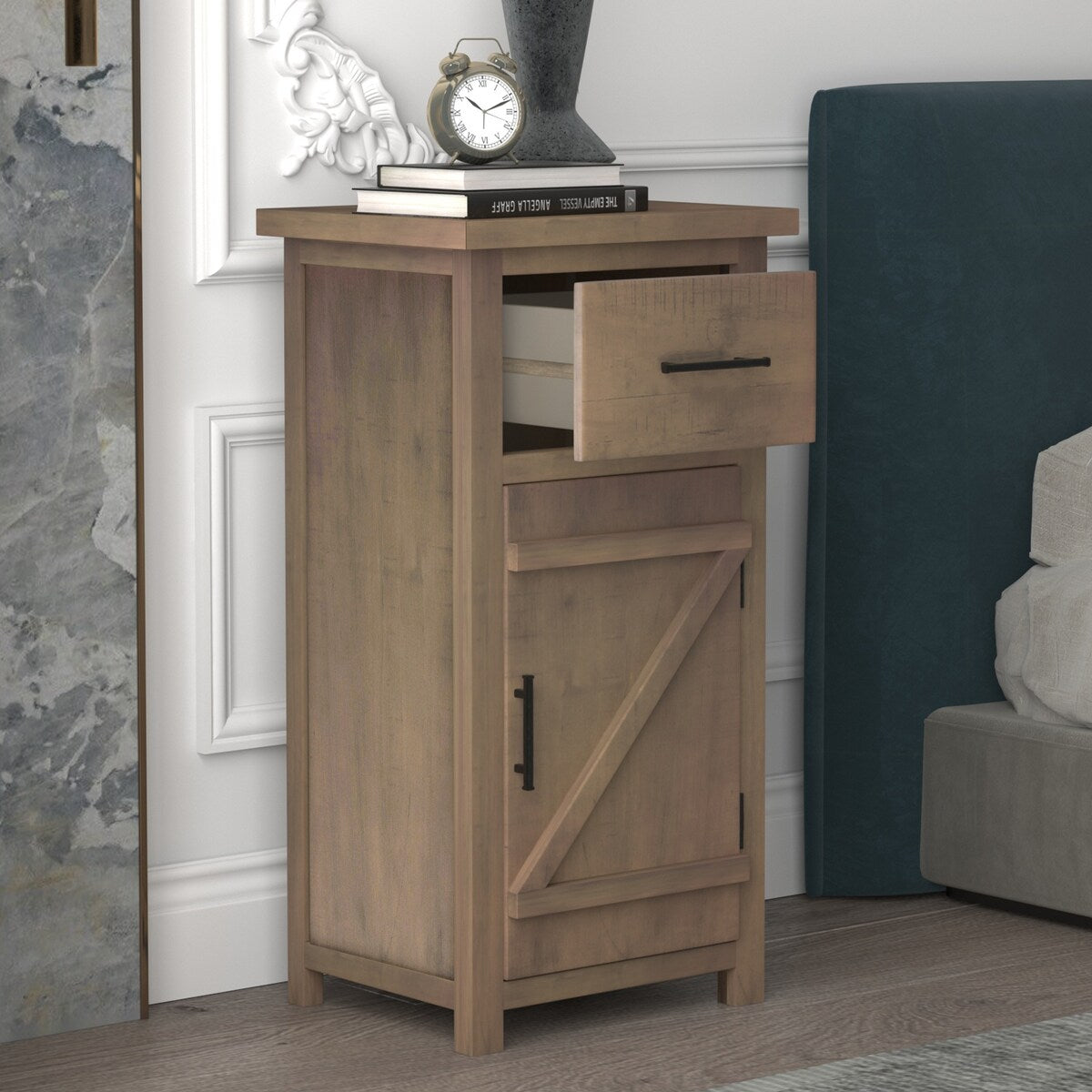 Nestfair Nightstand with Drawer and Storage Cabinet