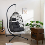 Nestfair Outdoor Patio Wicker Egg Hanging Chair with Stand - N/A