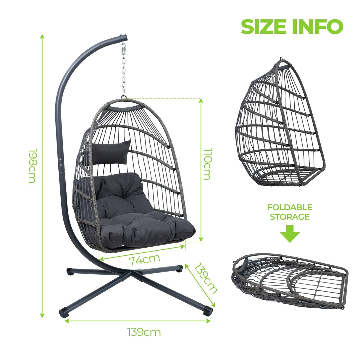Nestfair Outdoor Patio Wicker Egg Hanging Chair with Stand - N/A