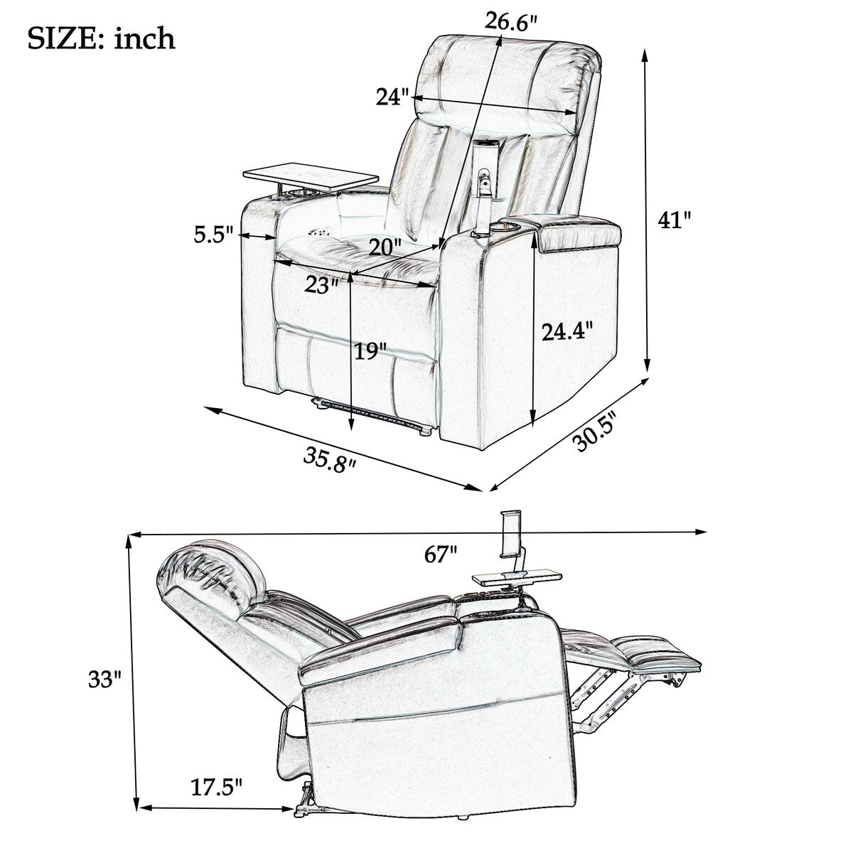 Nestfair Power Motion Recliner with USB Charging Port and Hidden Arm Storage