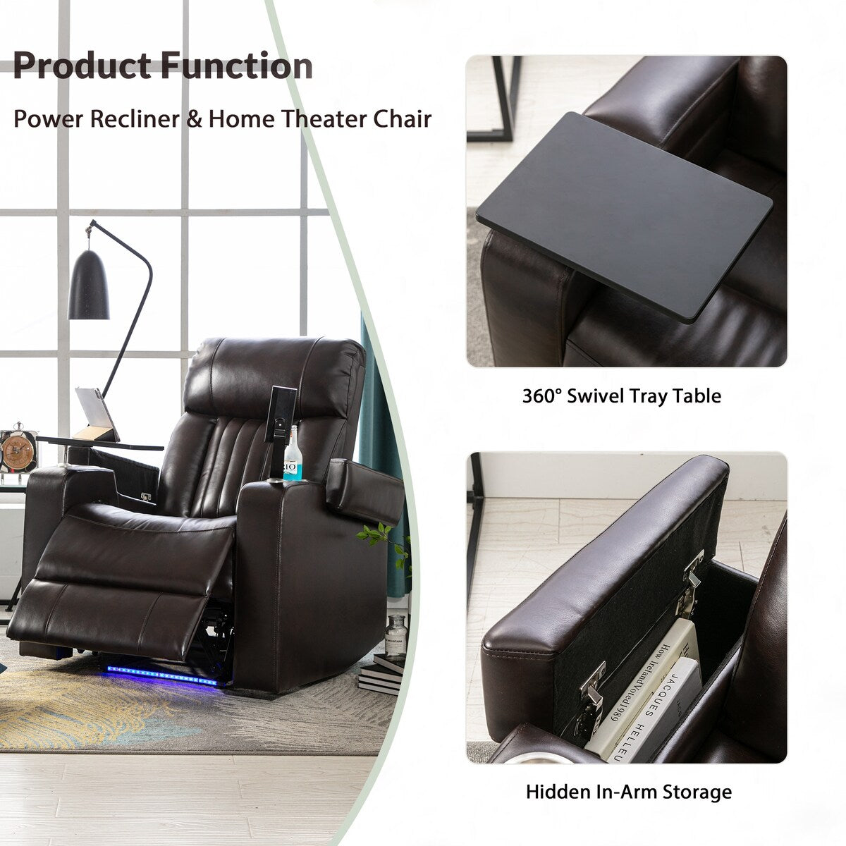 Nestfair Power Motion Recliner with USB Charging Port and Hidden Arm Storage