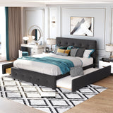 Nestfair Queen Size Upholstered Platform Bed with 2 Drawers and Twin XL Trundle