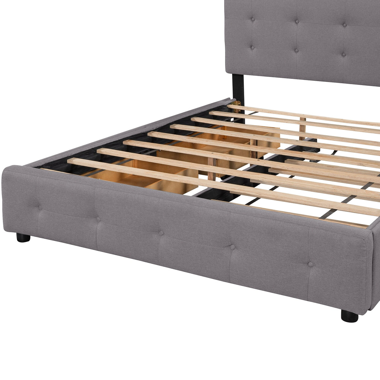 Nestfair Queen Size Upholstered Platform Bed with 2 Drawers and Twin XL Trundle