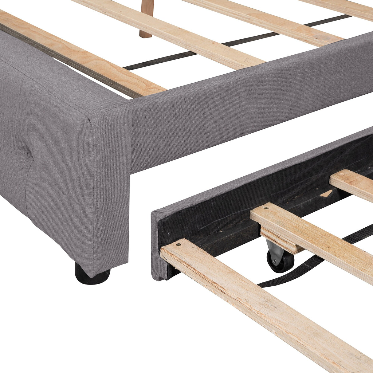 Nestfair Queen Size Upholstered Platform Bed with 2 Drawers and Twin XL Trundle