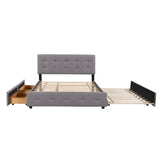 Nestfair Queen Size Upholstered Platform Bed with 2 Drawers and Twin XL Trundle