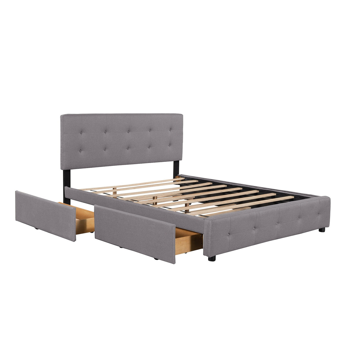 Nestfair Queen Size Upholstered Platform Bed with 2 Drawers and Twin XL Trundle
