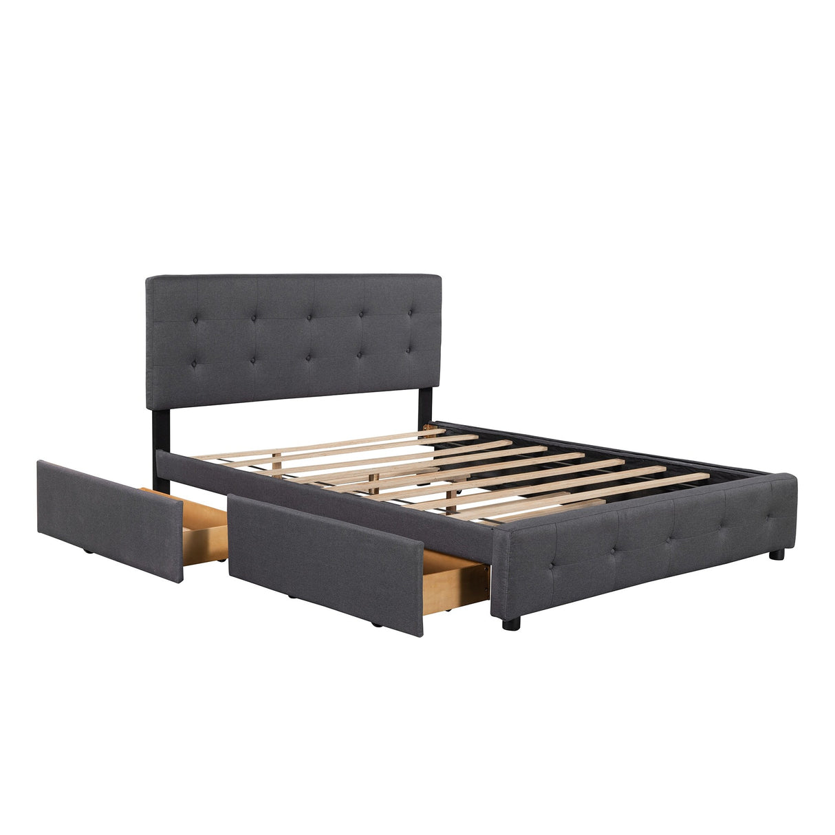 Nestfair Queen Size Upholstered Platform Bed with 2 Drawers and Twin XL Trundle