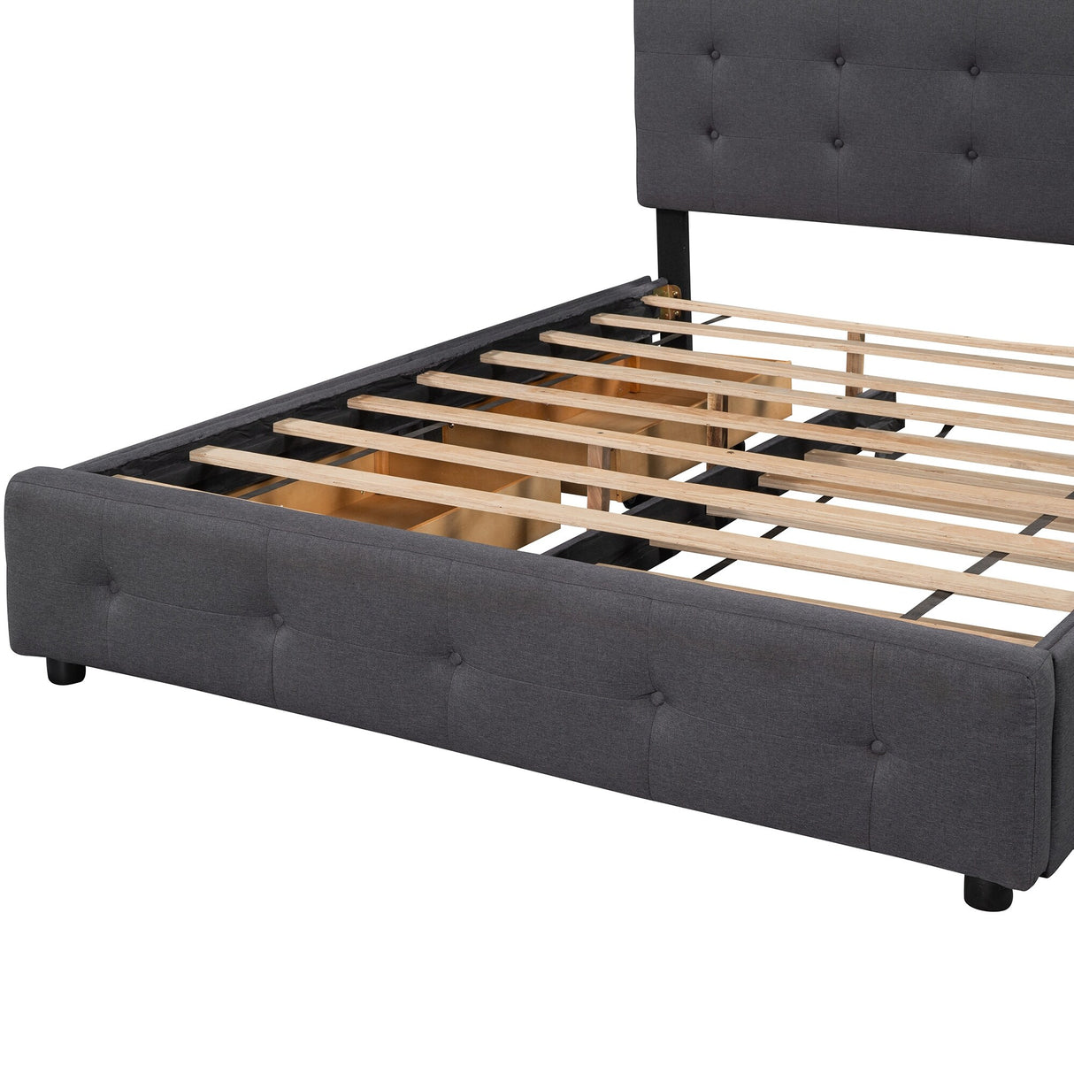 Nestfair Queen Size Upholstered Platform Bed with 2 Drawers and Twin XL Trundle