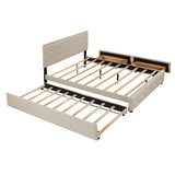 Nestfair Queen Size Upholstered Platform Bed with 2 Drawers and Twin XL Trundle