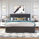 Nestfair Queen Size Upholstered Platform Bed with 2 Drawers and Twin XL Trundle