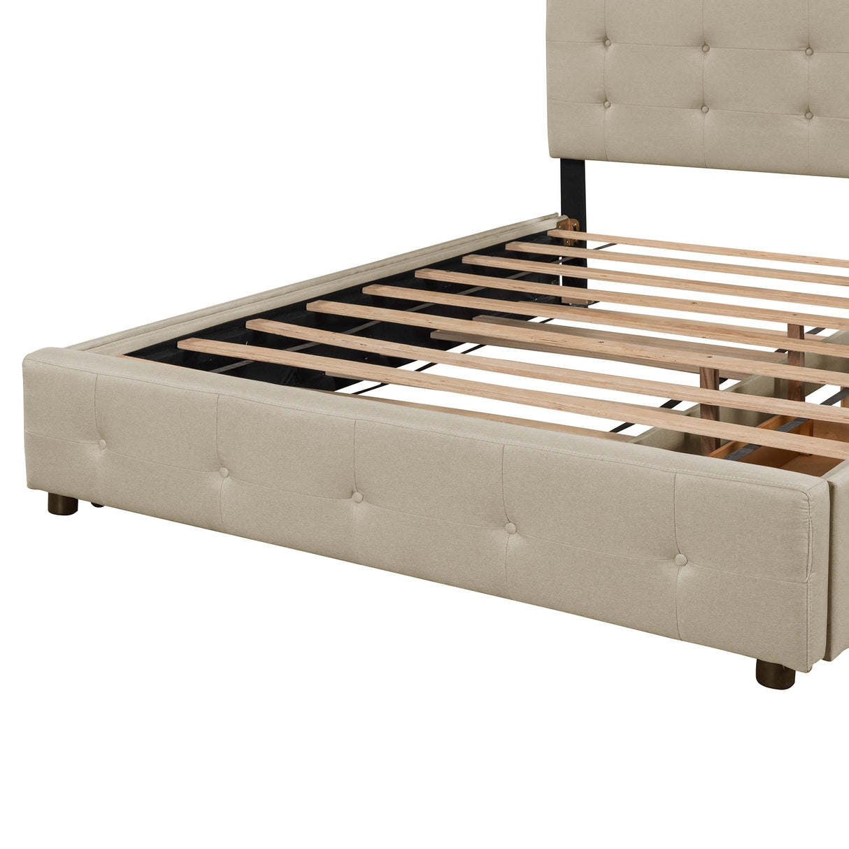Nestfair Queen Size Upholstered Platform Bed with 2 Drawers and Twin XL Trundle