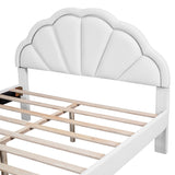 Nestfair Queen Size Upholstered Platform Bed with Seashell Shaped Headboard, LED and 2 Drawers
