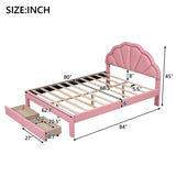 Nestfair Queen Size Upholstered Platform Bed with Seashell Shaped Headboard, LED and 2 Drawers