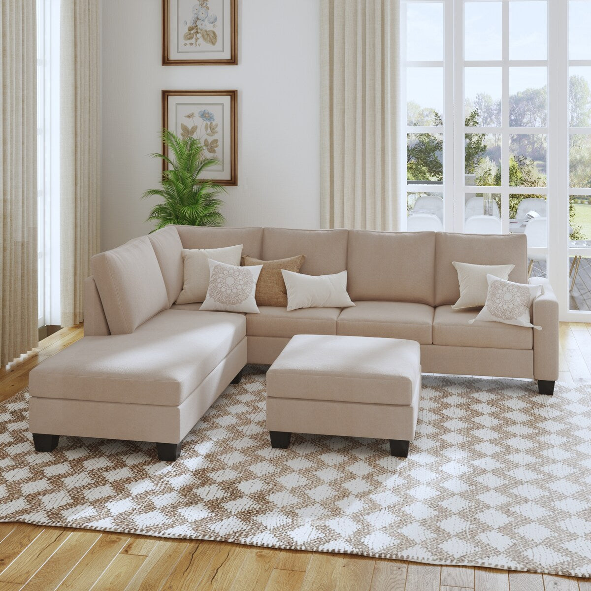 Nestfair Textured Fabric Sectional Sofa Set L-shaped Sofa With Removable Ottoman